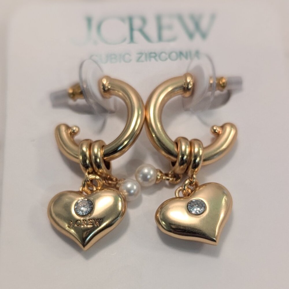 J.Crew Crystal Heart Charm Earrings